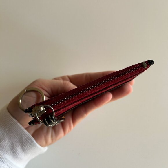 Vintage Y2K Coach Dark Red Signature Black Leather Mini Skinny Wallet Keychain - Picture 5 of 9